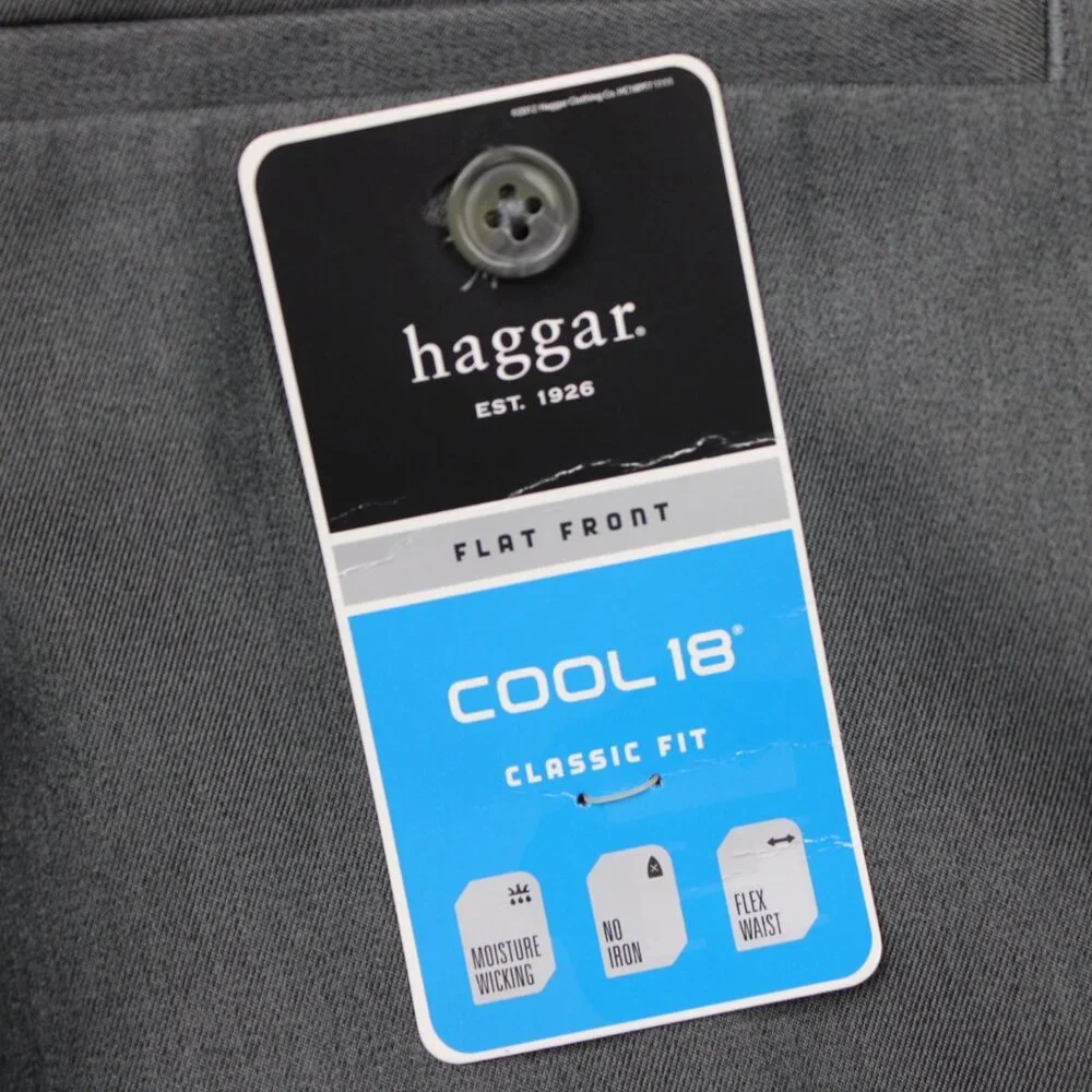 Haggar‎ Pants NWT Mens 36x34 Gray Cool 18 Classic Fit Flat Front Non-Iron Flex